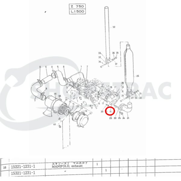 Auspuffkrümmer Kubota L175, L185, L1500, L1501 | Shop4Trac