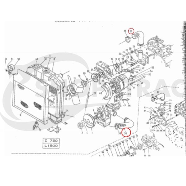 Radiateurslang Kubota L1500 – L2802 | Zen-Noh ZL1500 – ZL2802
