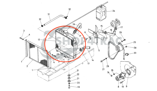 Radiatore Kubota B1600 – B1702 | Zen-noh ZB1600 – ZB1702 incl. tubi del radiatore
