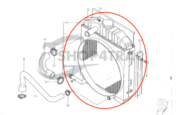 Radiator Iseki TL1900 – TL2700 | TL1901 – TL2701 | TE4270 | incl. cooling water hoses