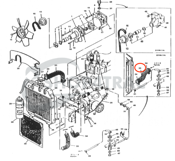 Onderste radiateurslang Yanmar YM1300-YM1700 | YM135 – YM165
