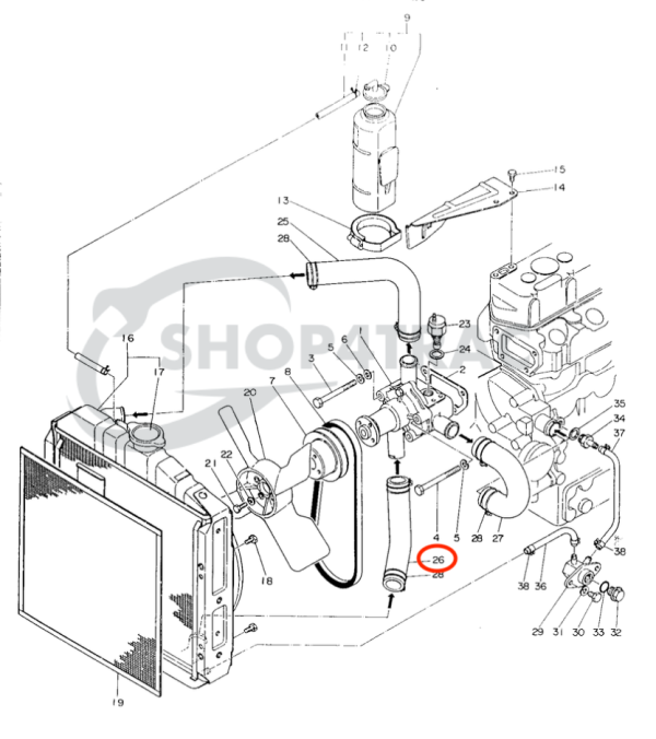 Onderste radiateurslang Yanmar YM1301-YM2420 | YM169 – YM226D | JD 650 – JD750
