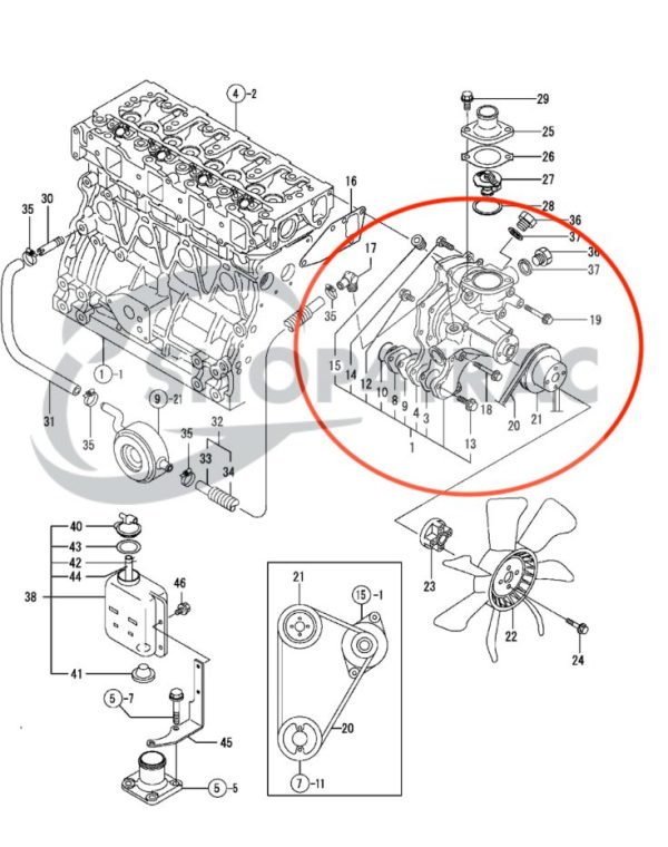 Pompa dell'acqua Yanmar 3TNE88 | 4TNE92 | 4TNE94 | 4TNE98 | 4TNE98 BQLX | Shop4Trac