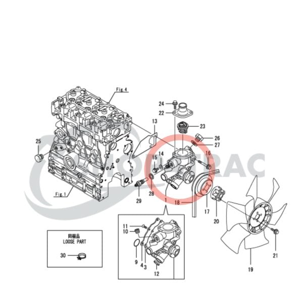 Water pump Yanmar 3TNA76 | 3TNV76 | 3TNV76-KW | 3D76 Komatsu | 3TNV76-XMR | Wacker Neuson | Incl. Thermostat