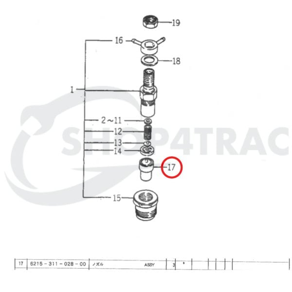 Fuel Injector nozzle Iseki E3CD | Kubota D905 - D1105 | V1205-V1505 | Shop4Trac