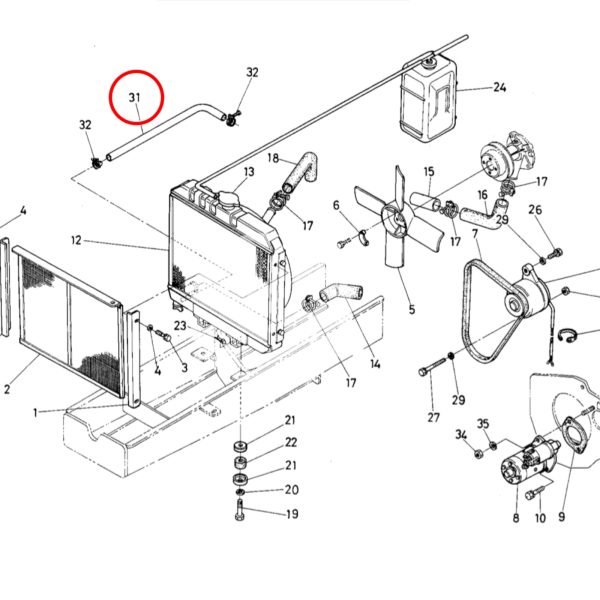 Radiateurslang Onder Kubota B1600 – B1702