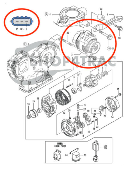 Alternator Yanmar 3TNV70 - 3TNV88 | Komatsu | Shop4Trac Alternator Yanmar 3TNV70 - 3TNV88 | Komatsu | Shop4Trac