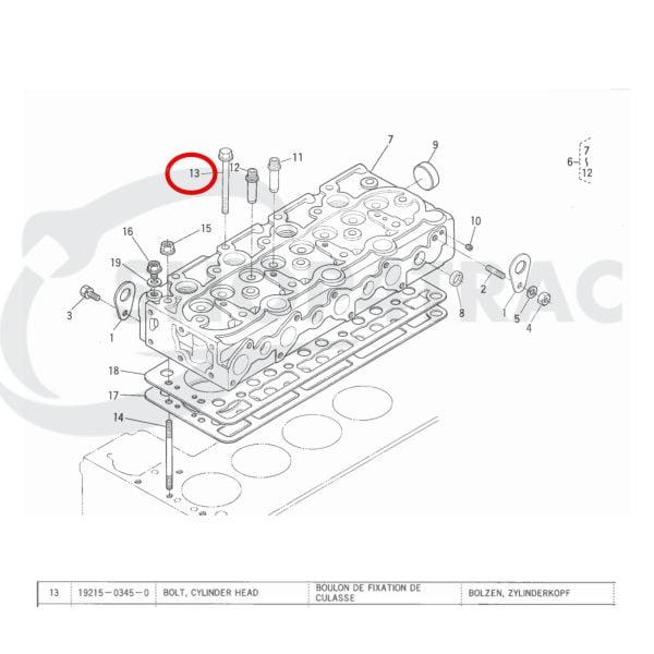 Cilinderkopbout Kubota D850 – D950 | V1100 – V1200 | Zen-noh | Bobcat 533 – 553