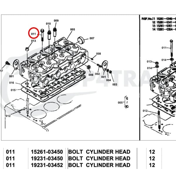 Perno de culata Kubota D650 | D750 | Z500 | Bobcat X220 – X320