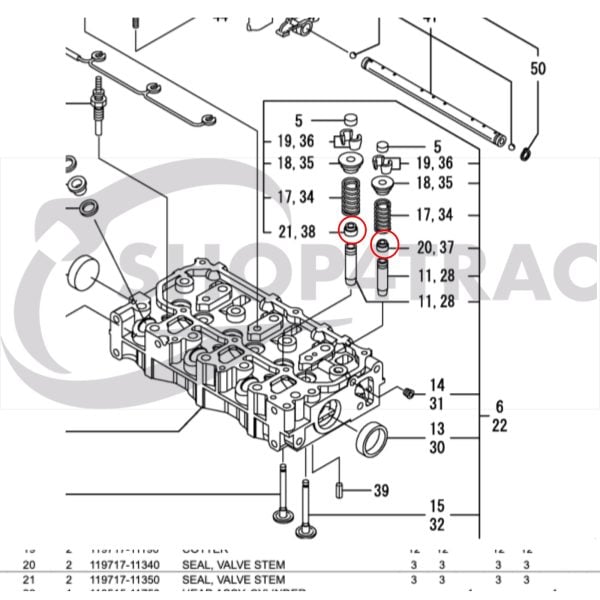 Ventilschaftdichtungen Yanmar 3TNV70 | 3TNV76 | 2YM15 | 3YM20 | 3YM30