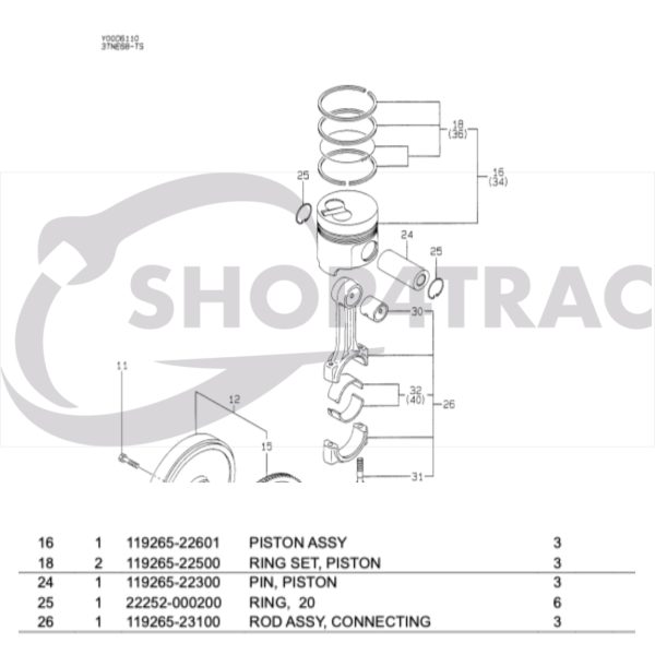 Piston Yanmar 2TNE68 | 3TNE68 | Takeuchi | Komatsu 3D68E