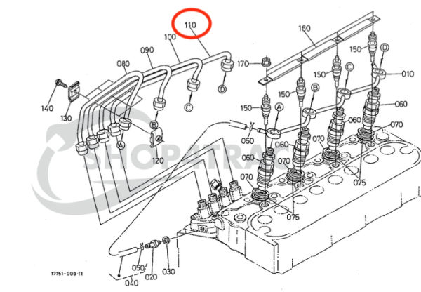 Ligne d'injection | Conduite de pression Kubota V1305 | V1505 | D1005 | D1105 | 16271-53742 – OEM: 16271-53742, 16271-5374-2, 16271-53740