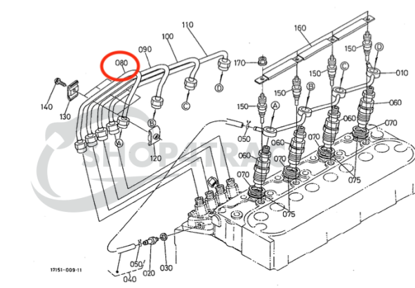 Ligne d'injection | Conduite de pression Kubota V1305 | V1505 | D1005 | D1105 – OEM: 16271-53732, 16271-5373-2, 16271-53730