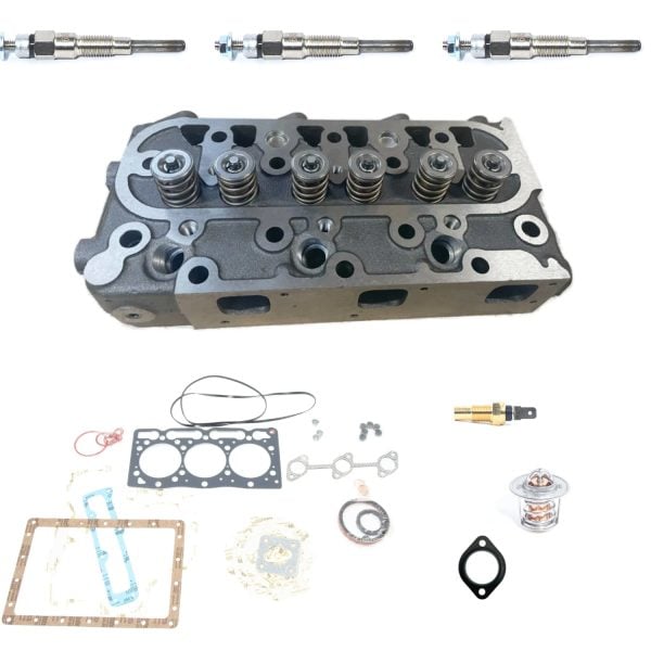 Testata Kubota D1105 completa + set guarnizioni + Candelette | Termostato | Valvole – OEM: 16030-03044, 16261-0304-0, 16221-0331-0