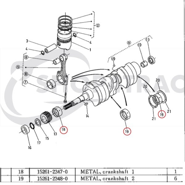 Hoofdlager set Kubota D750 | D850 | D950