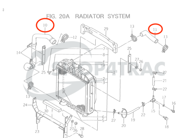 Radiateurslang Iseki TA207 – TA530 compleet | Koelwaterslang boven en onder
