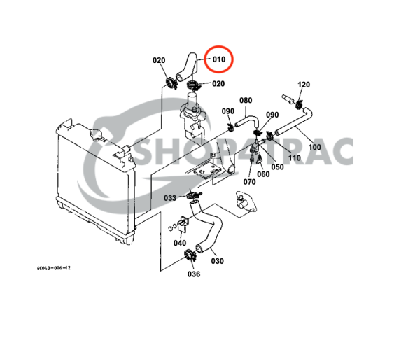 Radiator hose above Kubota B1700 – B2920HSD
