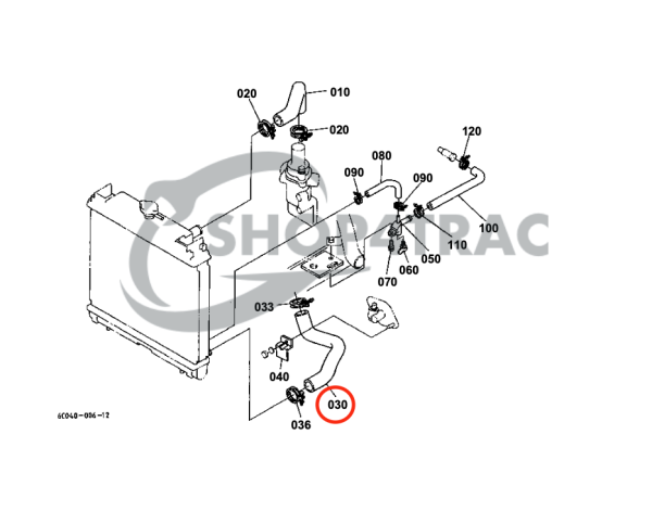 Radiateurslang onder Kubota B1700 – B2920HSD
