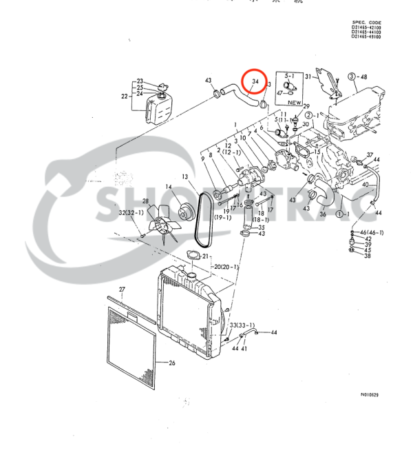 Manguera de radiador superior Yanmar F13 – F16 | FX16