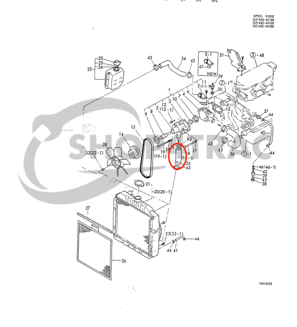 Radiateurslang onderzijde Yanmar F13 – F16 | FX16
