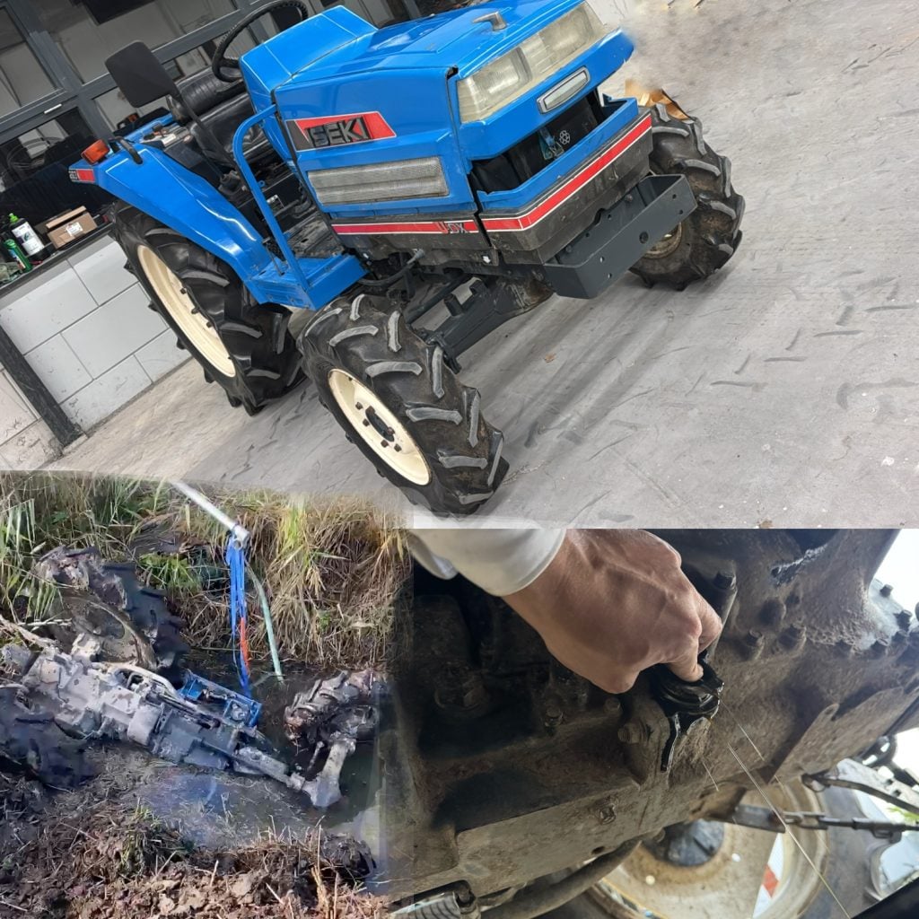 Een Iseki landleader TA262 die in het kanaal verdween – Start een tractor nadat die volledig onder water is geweest?