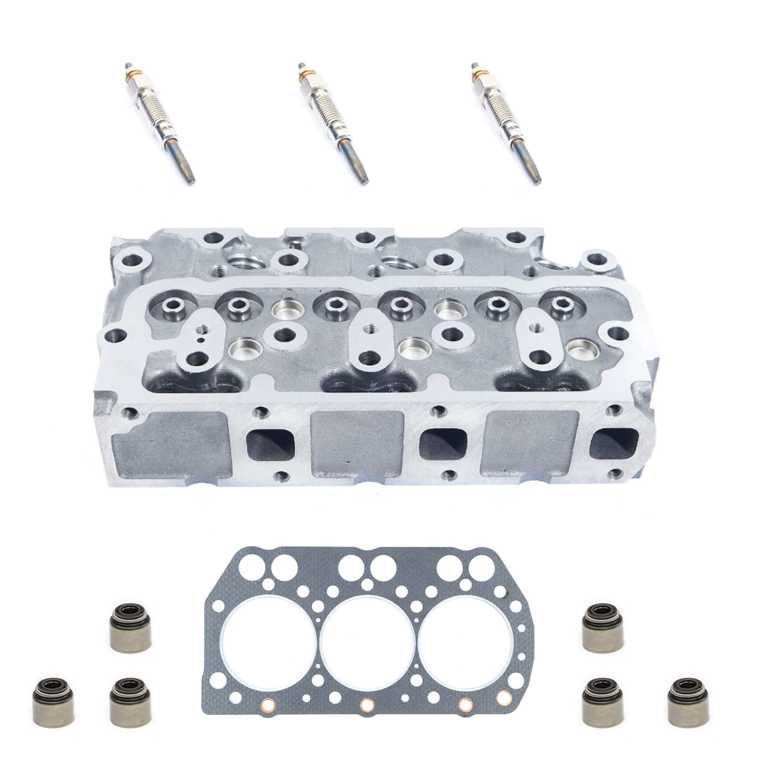 Culata + junta de culata + bujías de precalentamiento Iseki E3100 - E3112 | TF17 - TF317H | TM3200 - TM3240 | SF