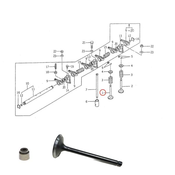 Intake Valve Iseki engine E3CD | E3CE | E3CF | Iseki TK | TH | TG | SF | TF