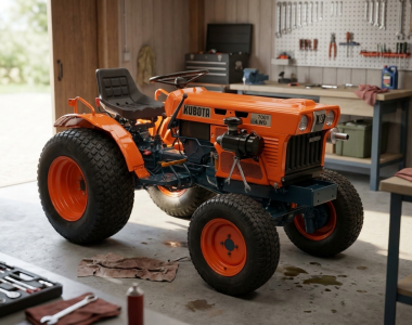 Kubota B7001 in de werkplaats voor onderhoud