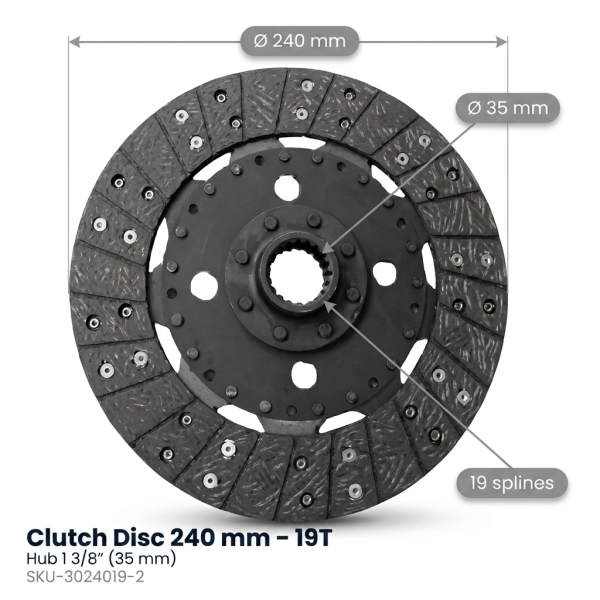 Kit de embrague cerámico Kubota L2900 – L4400 | Massey Ferguson 1529 – 1643 – 240 mm 19T heavy-duty