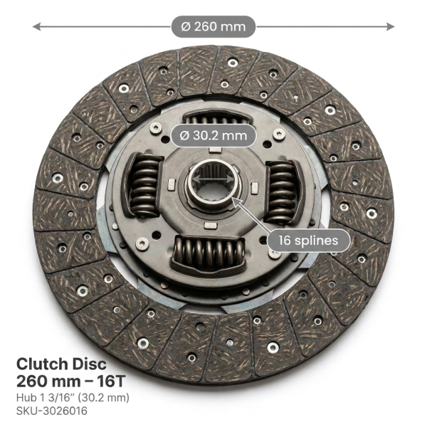 Clutch Disc New Holland TC45 | T2320 | T2330 | Case-IH Farmall 45 – 50 | D45 – 260mm 16T
