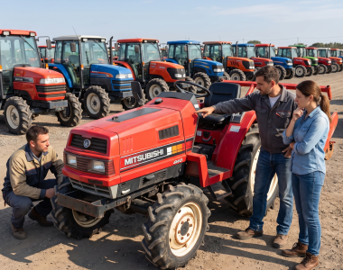 Mitsubishi MT-serie minitractor (MT14–MT20) op het erf
