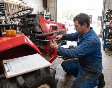 Onderhoud aan de motor van een Mitsubishi MT-serie tractor