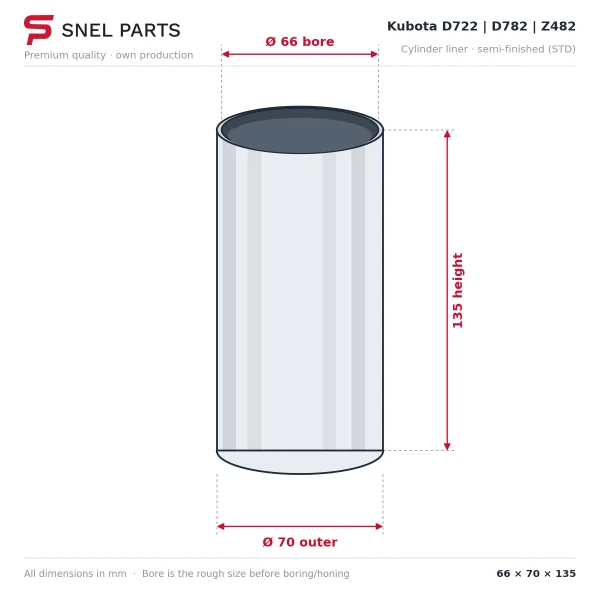 Chemise de cylindre Kubota D722 | D782 | Z482 – BX1800 | B1610 | K008 | U10 | Bobcat E10 | Avant | Schäffer (semi-finie)