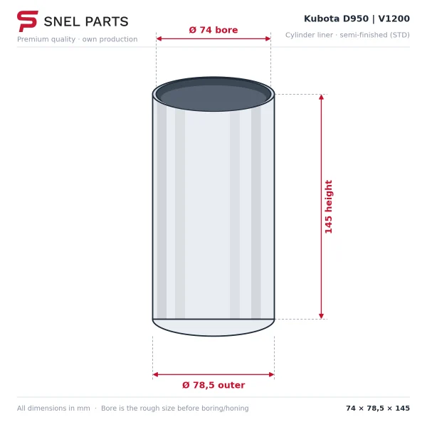 Cylinder Liner Kubota D950 | V1200 – B1600 | B1750 | B7200 | B8200 | B2150 | Bobcat 543 (semi-finish)