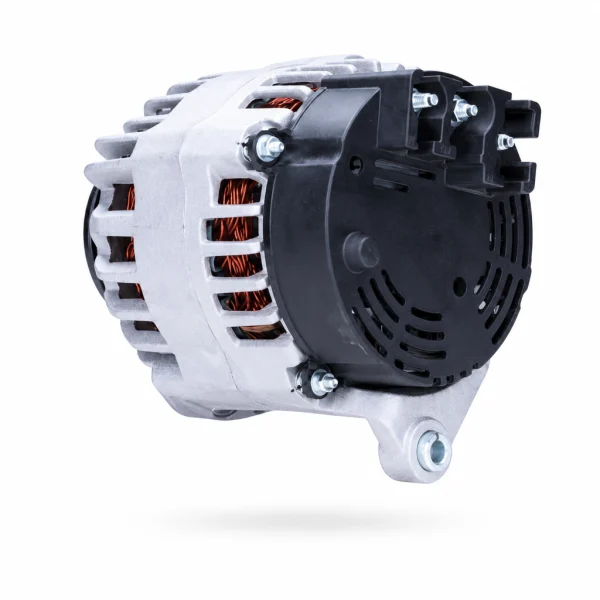 Dynamo Perkins 2871A303, JCB 332/F7240, 12V 85A, zijaanzicht met B+, D+ en W aansluitingen