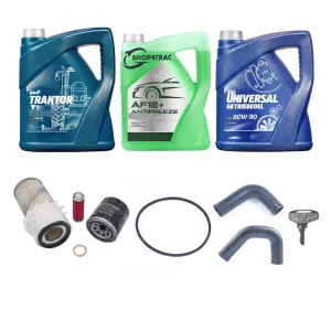 Onderhoudsset compleet Kubota B7000 en Zen-noh ZB7000: filterset, motorolie, V-snaar, radiateurslangen, contactsleutel, koelvloeistof en voorasolie